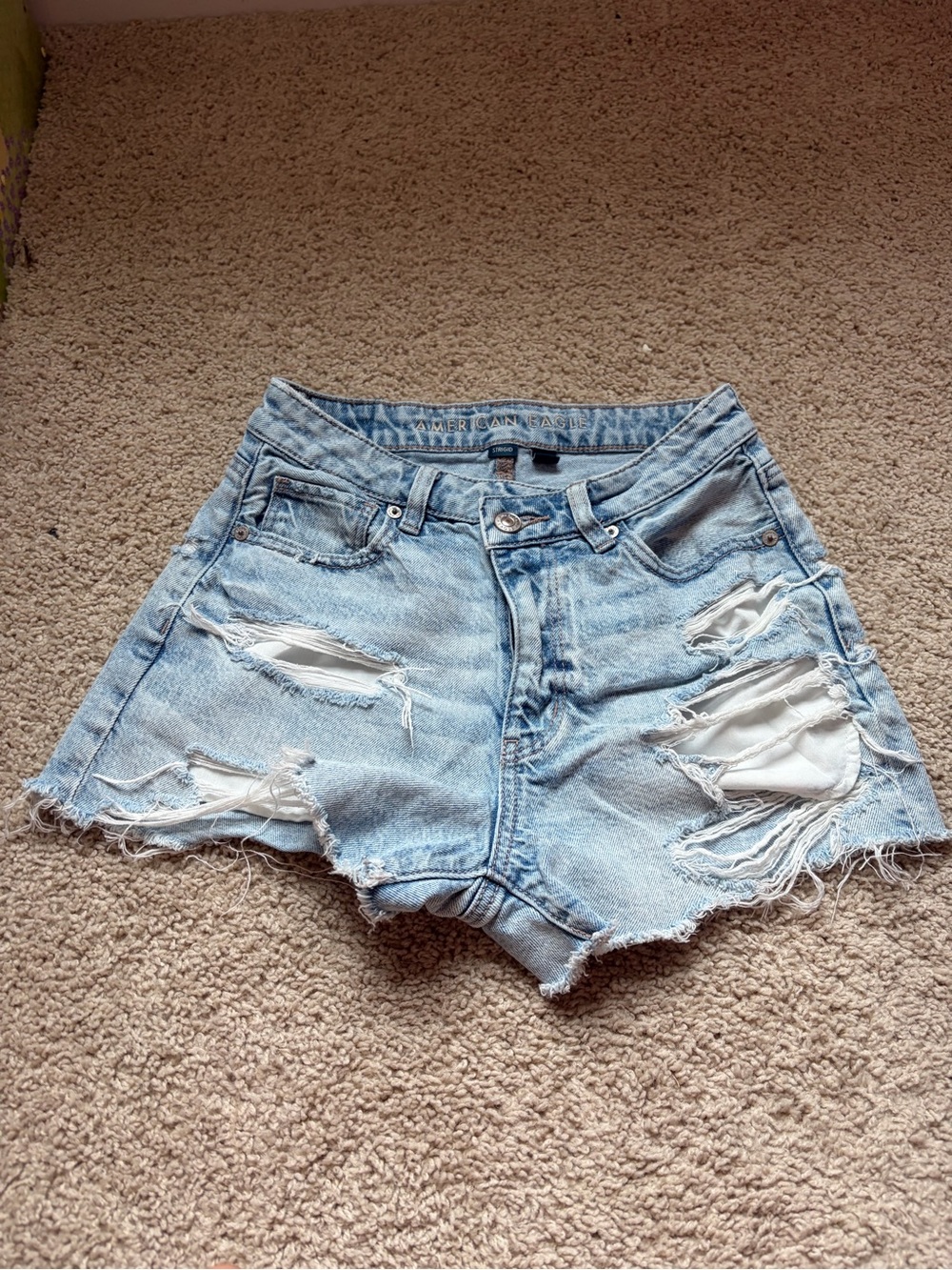American Eagle Outfitters Light Blue Distressed Denim Shorts